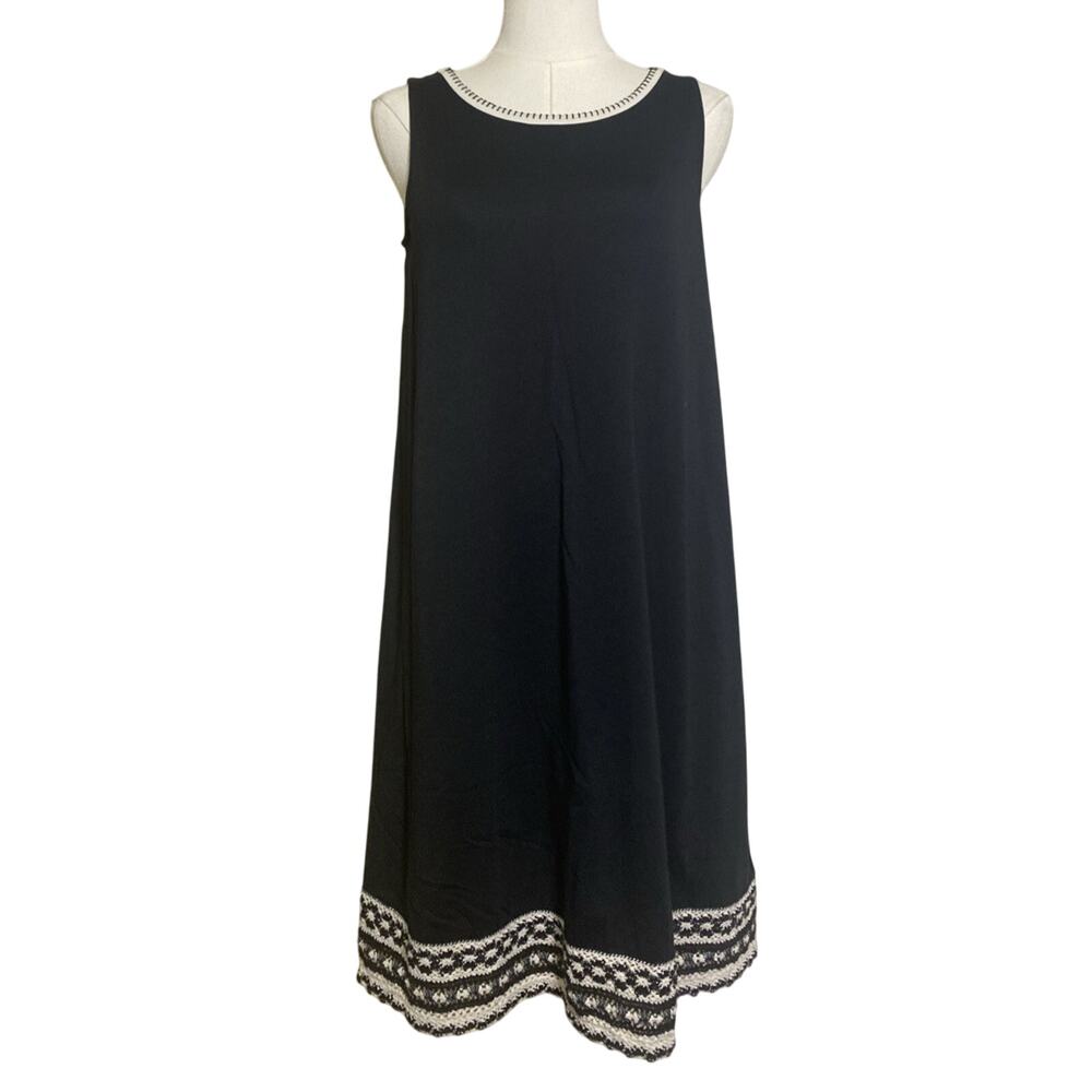 J. Jill Women’s XS Black Crochet Hem shift Sheath dress Soft Modal Blend